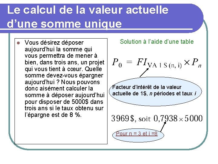 Le calcul de la valeur actuelle d’une somme unique l Vous désirez déposer aujourd’hui