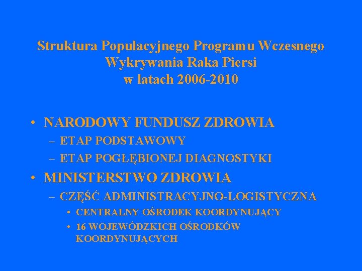 Struktura Populacyjnego Programu Wczesnego Wykrywania Raka Piersi w latach 2006 -2010 • NARODOWY FUNDUSZ