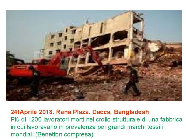 24 t. Aprile 2013. Rana Plaza. Dacca, Bangladesh Più di 1200 lavoratori morti nel