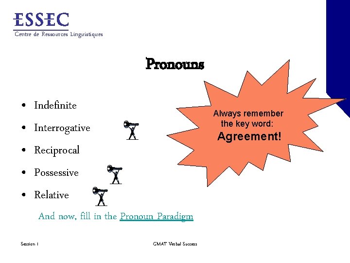 Centre de Ressources Linguistiques Pronouns • • • Indefinite Interrogative Reciprocal Possessive Relative Always