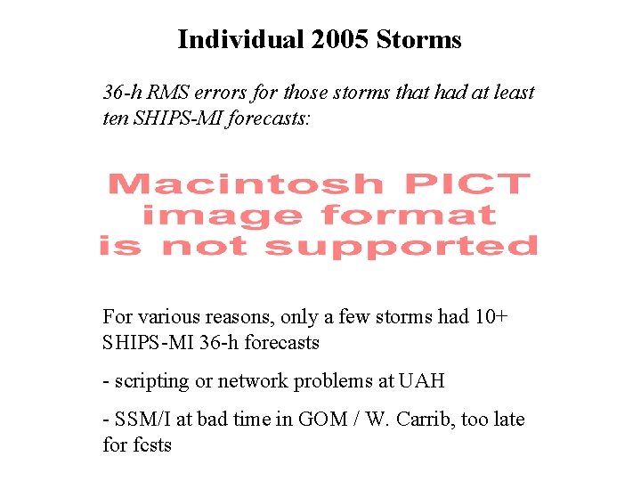Individual 2005 Storms 36 -h RMS errors for those storms that had at least