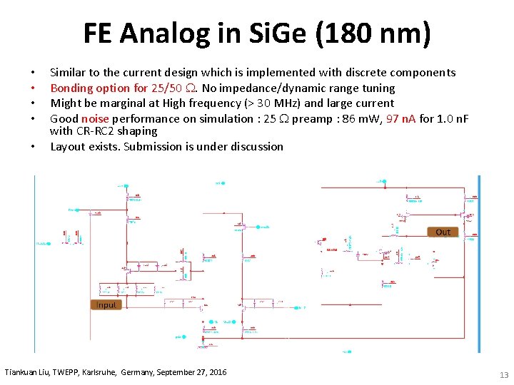 FE Analog in Si. Ge (180 nm) • • • Similar to the current