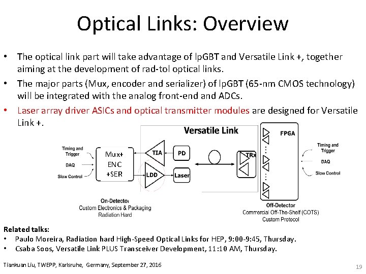 Optical Links: Overview • The optical link part will take advantage of lp. GBT
