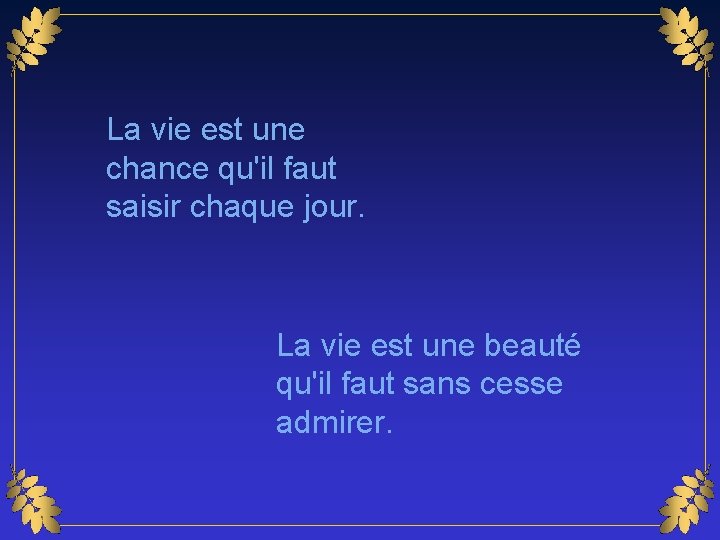 La vie est une chance qu'il faut saisir chaque jour. La vie est une