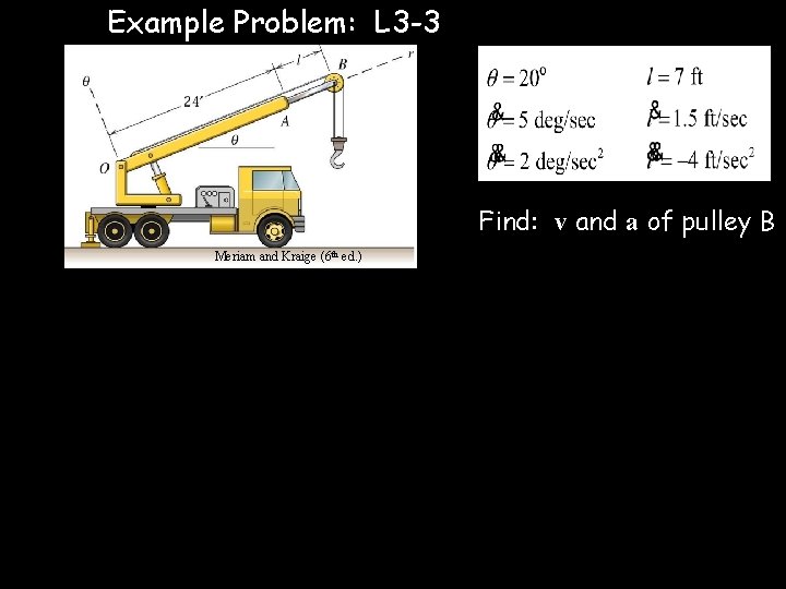 Example Problem: L 3 -3 Find: v and a of pulley B Meriam and
