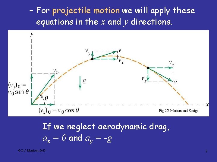 – For projectile motion we will apply these equations in the x and y
