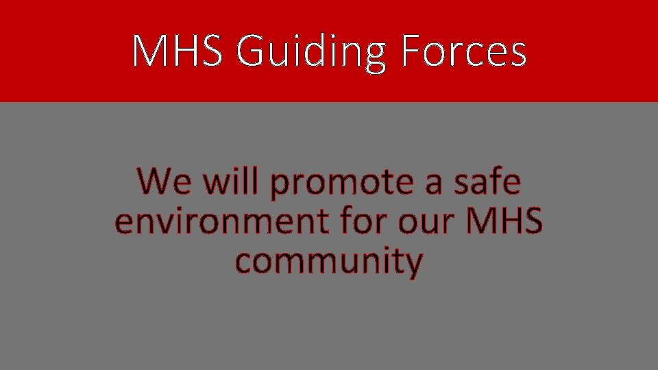MHS Guiding Forces We will promote a safe environment for our MHS community 