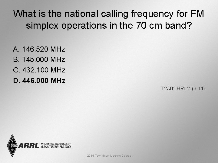 What is the national calling frequency for FM simplex operations in the 70 cm