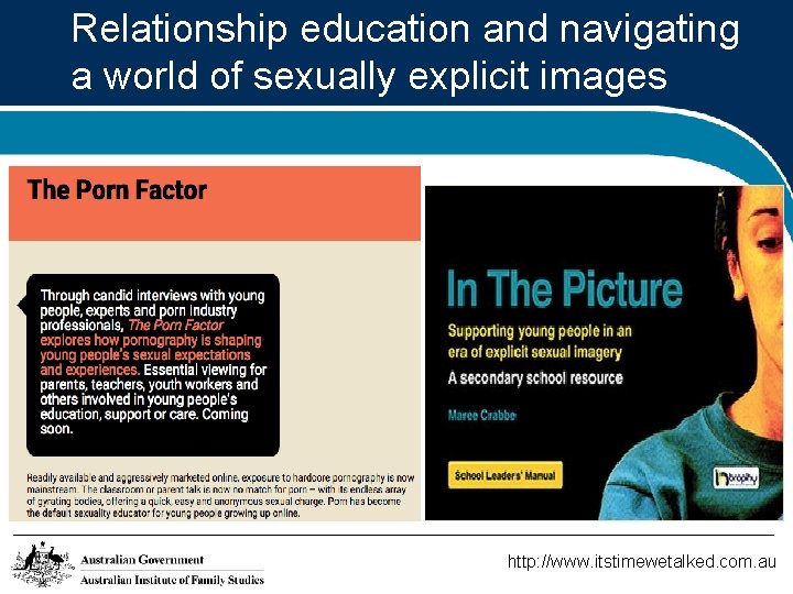 Relationship education and navigating a world of sexually explicit images http: //www. itstimewetalked. com.
