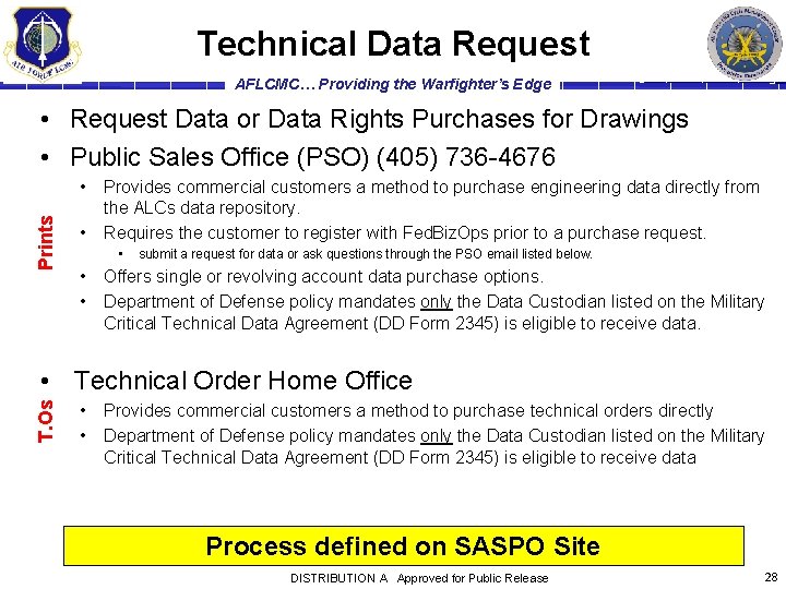 Technical Data Request AFLCMC… Providing the Warfighter’s Edge • Request Data or Data Rights