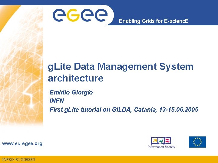 Enabling Grids for E-scienc. E g. Lite Data Management System architecture Emidio Giorgio INFN