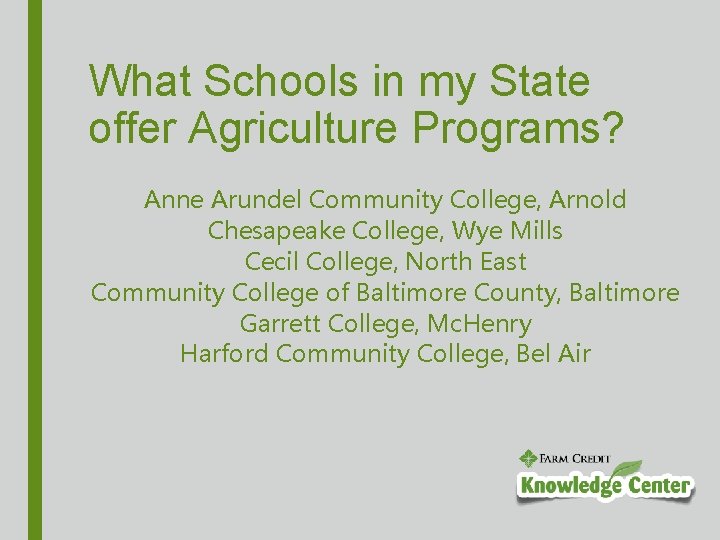 What Schools in my State offer Agriculture Programs? Anne Arundel Community College, Arnold Chesapeake