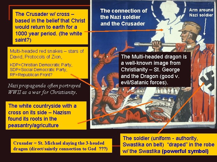 The Crusader w/ cross – based in the belief that Christ would return to