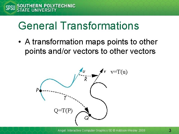 General Transformations • A transformation maps points to other points and/or vectors to other