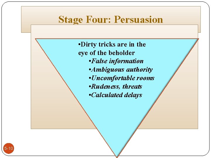Stage Four: Persuasion • Dirty tricks are in the eye of the beholder •