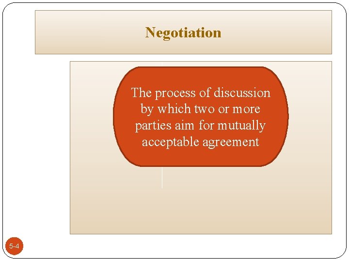 Negotiation The process of discussion by which two or more parties aim for mutually