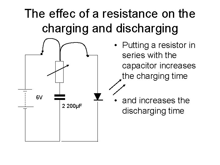 The effec of a resistance on the charging and discharging • Putting a resistor