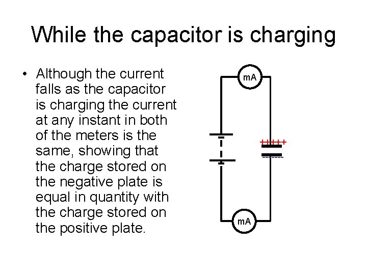 While the capacitor is charging • Although the current falls as the capacitor is