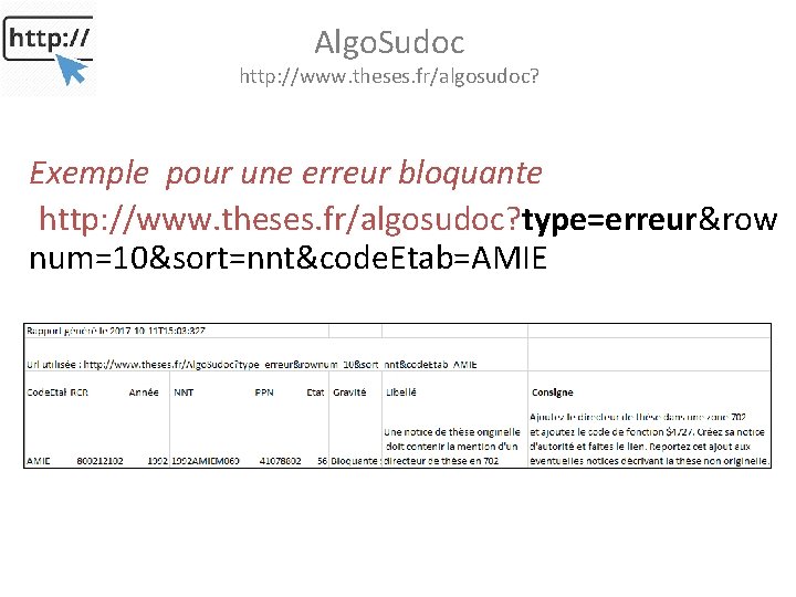 Algo. Sudoc http: //www. theses. fr/algosudoc? Exemple pour une erreur bloquante http: //www. theses.