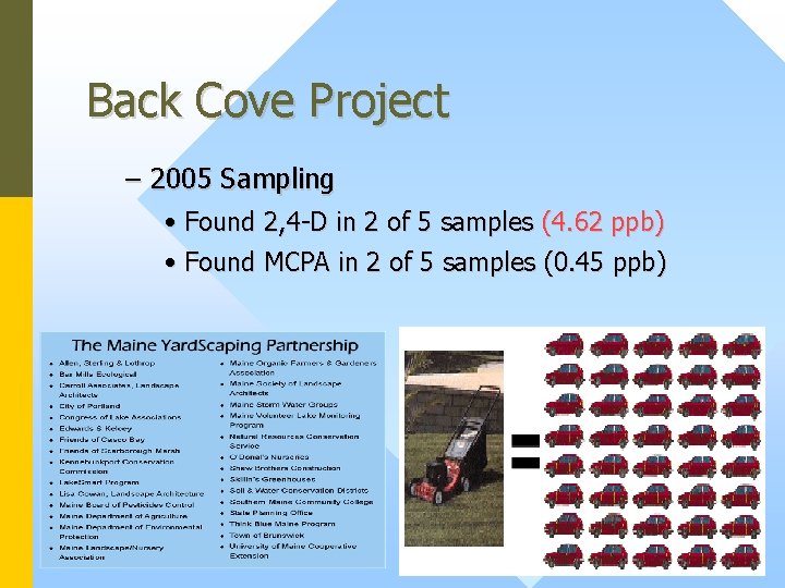 Back Cove Project – 2005 Sampling • Found 2, 4 -D in 2 of