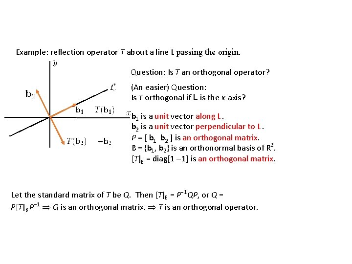 Example: reflection operator T about a line L passing the origin. Question: Is T