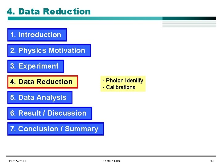 4. Data Reduction 1. Introduction 2. Physics Motivation 3. Experiment 4. Data Reduction -