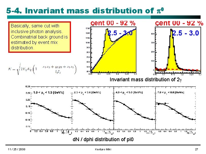 5 -4. Invariant mass distribution of 0 Basically, same cut with inclusive photon analysis.