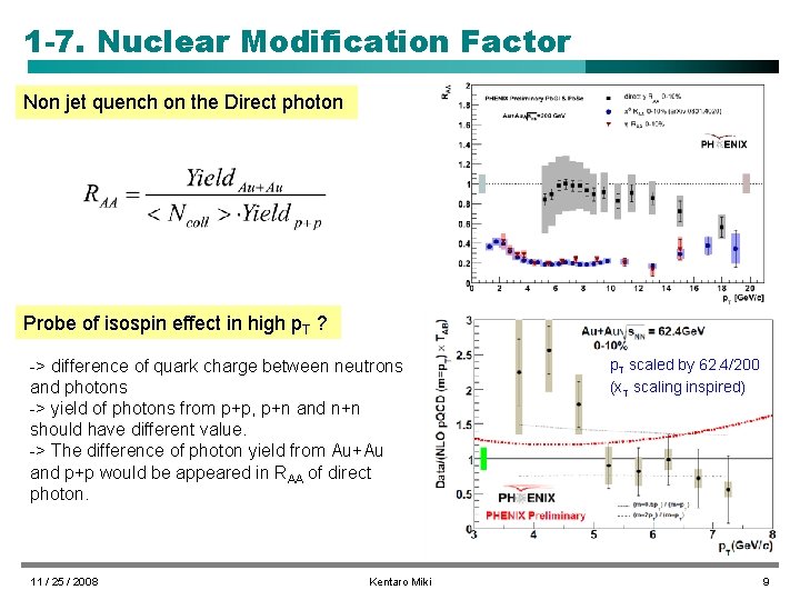 1 -7. Nuclear Modification Factor Non jet quench on the Direct photon Probe of