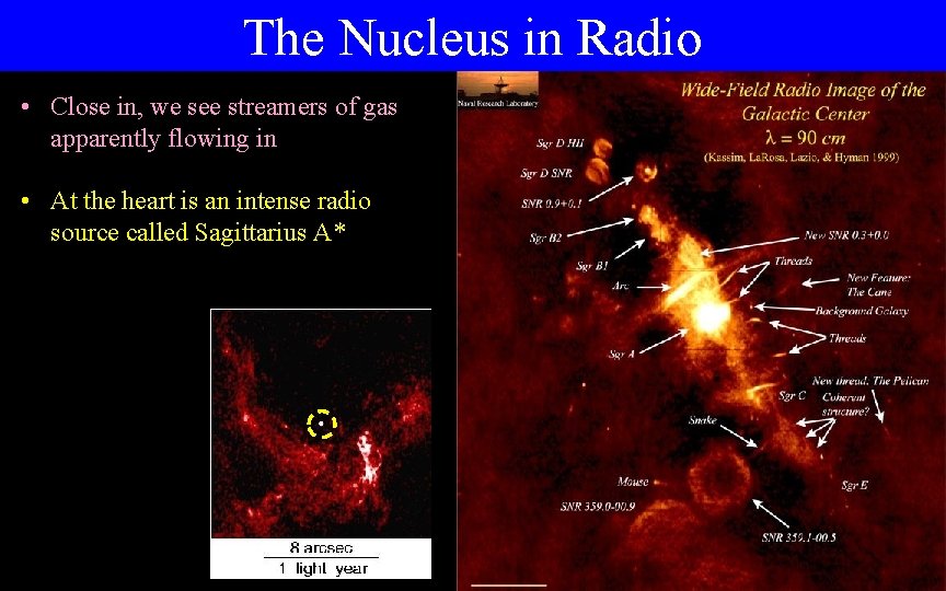 The Nucleus in Radio • Close in, we see streamers of gas apparently flowing