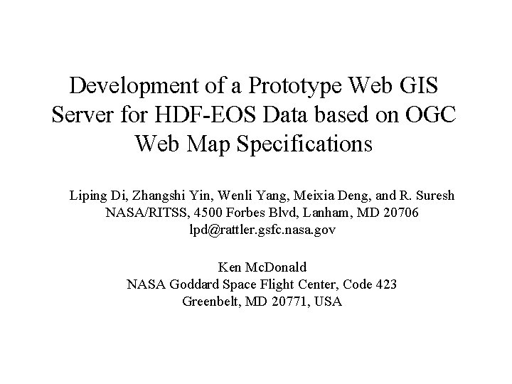 Development of a Prototype Web GIS Server for HDF-EOS Data based on OGC Web