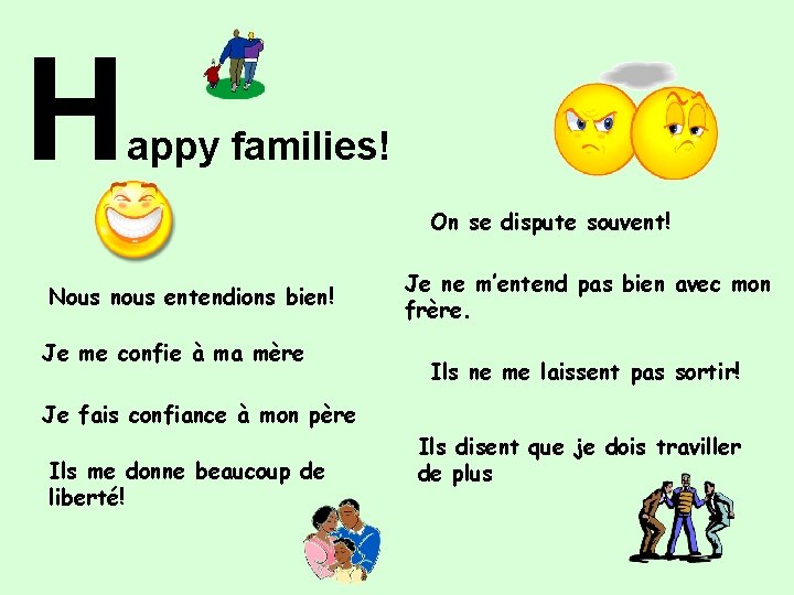 H appy families! On se dispute souvent! Nous nous entendions bien! Je me confie