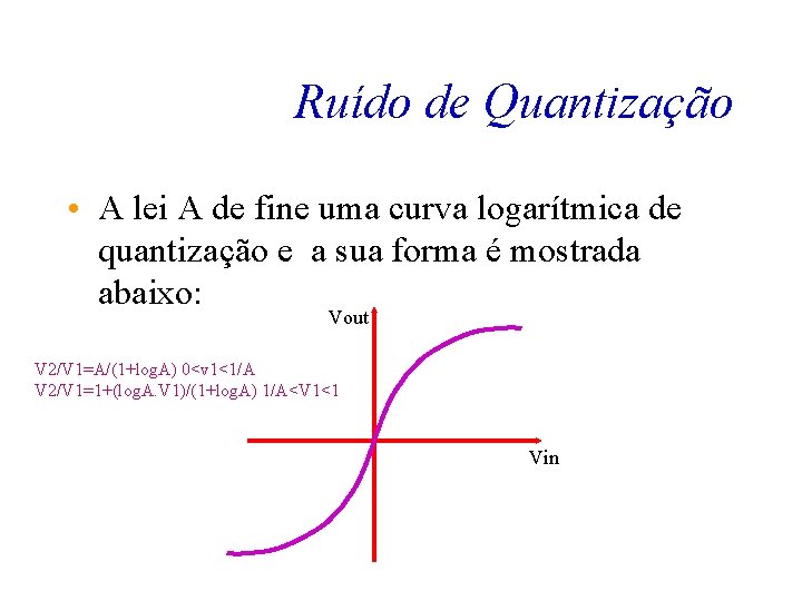 Ruído de Quantização • A lei A de fine uma curva logarítmica de quantização