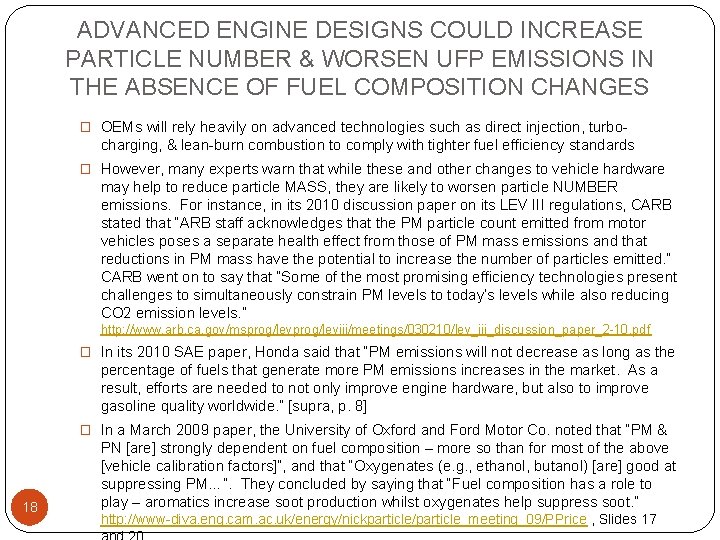 ADVANCED ENGINE DESIGNS COULD INCREASE PARTICLE NUMBER & WORSEN UFP EMISSIONS IN THE ABSENCE