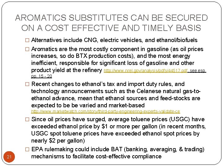 AROMATICS SUBSTITUTES CAN BE SECURED ON A COST EFFECTIVE AND TIMELY BASIS � Alternatives