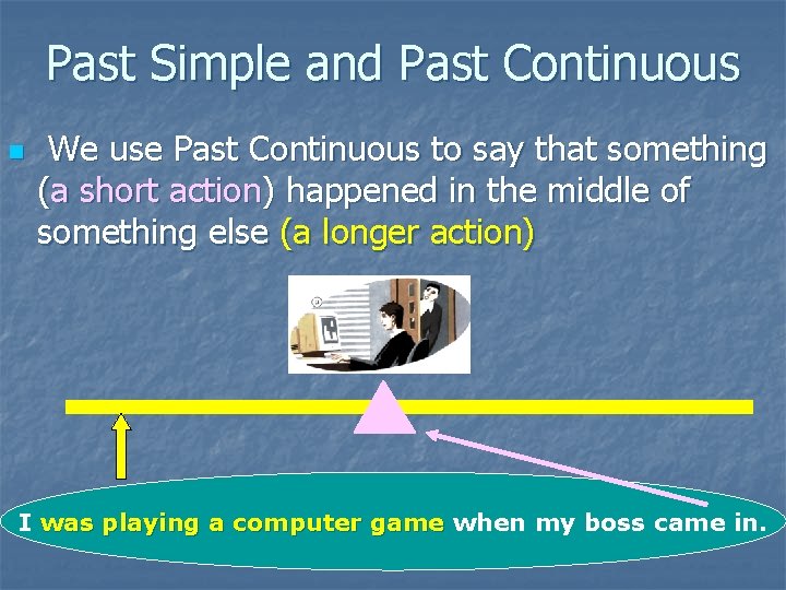 Past Simple and Past Continuous n We use Past Continuous to say that something