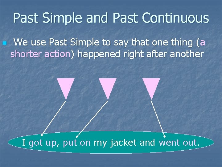 Past Simple and Past Continuous n We use Past Simple to say that one