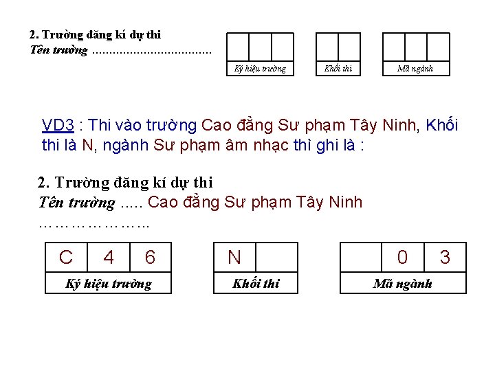 2. Trường đăng kí dự thi Tên trường. . . . . Ký hiệu