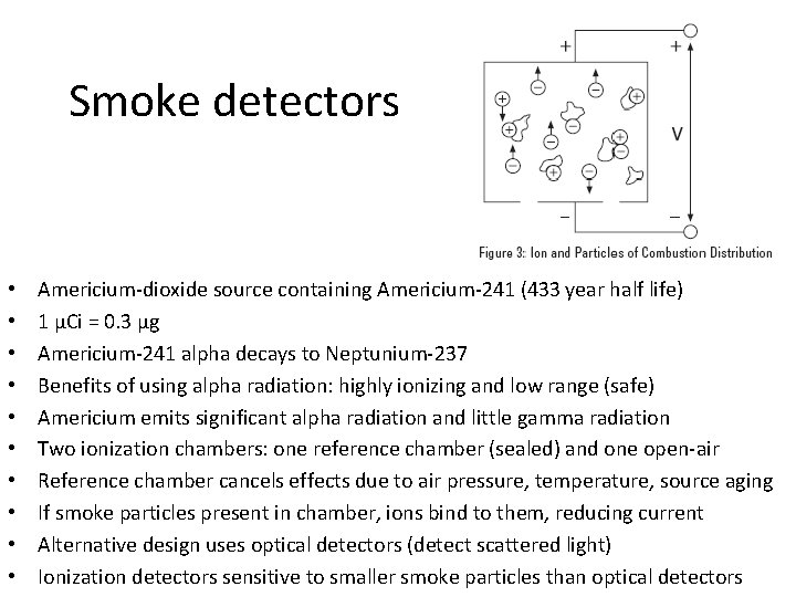 Smoke detectors • • • Americium-dioxide source containing Americium-241 (433 year half life) 1