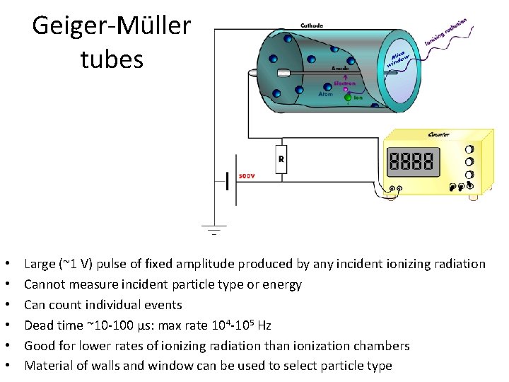 Geiger-Müller tubes • • • Large (~1 V) pulse of fixed amplitude produced by