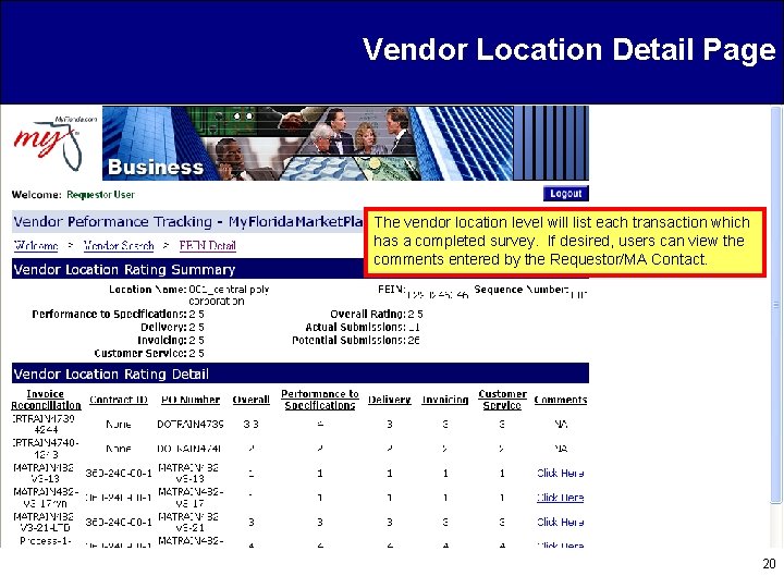 Vendor Location Detail Page The vendor location level will list each transaction which has