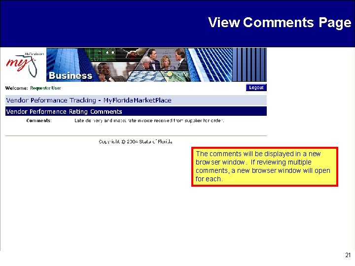 View Comments Page The comments will be displayed in a new browser window. If