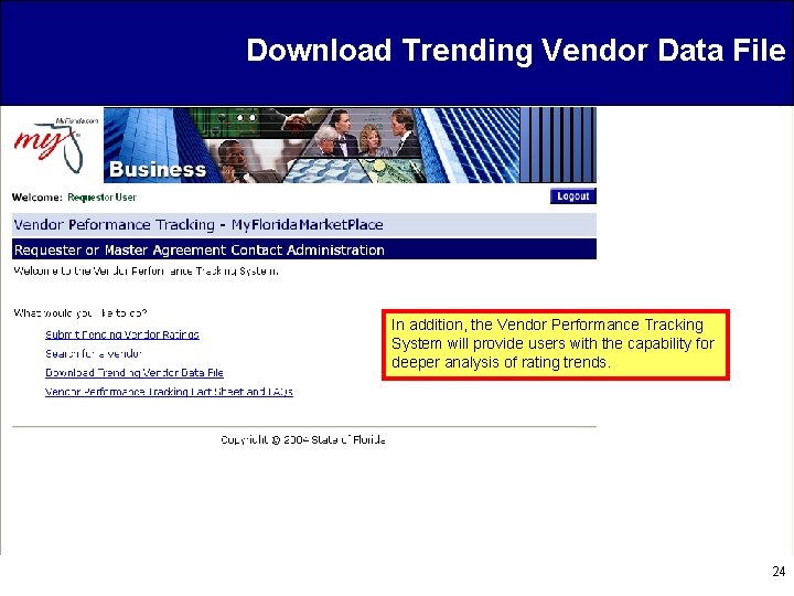 Download Trending Vendor Data File In addition, the Vendor Performance Tracking System will provide