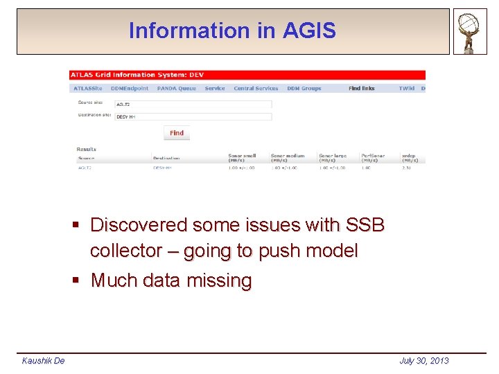 Information in AGIS § Discovered some issues with SSB collector – going to push