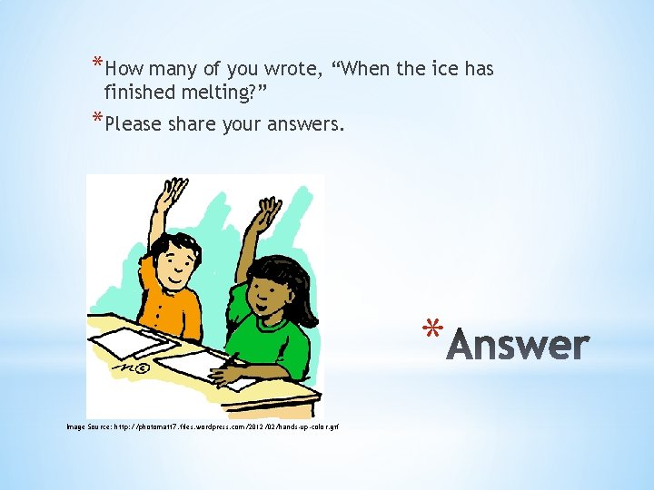 *How many of you wrote, “When the ice has finished melting? ” *Please share