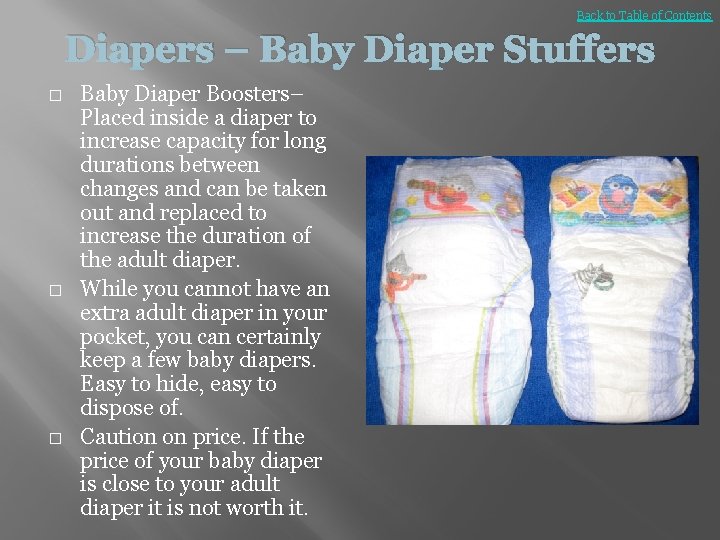 Back to Table of Contents Diapers – Baby Diaper Stuffers � � � Baby