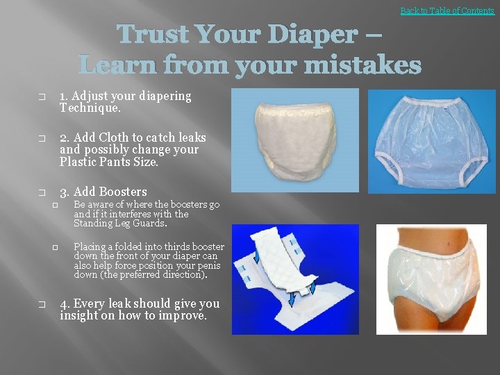 Back to Table of Contents Trust Your Diaper – Learn from your mistakes �