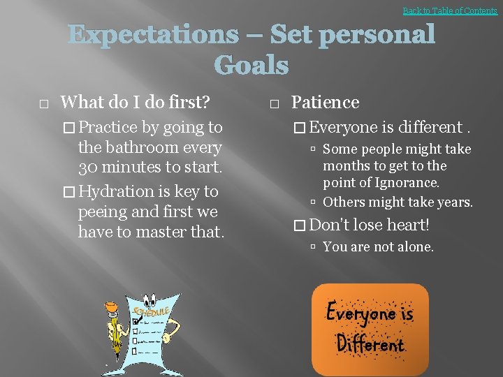 Back to Table of Contents Expectations – Set personal Goals � What do I