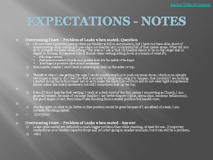 Back to Table of Contents EXPECTATIONS - NOTES � Overcoming Fears – Problem of