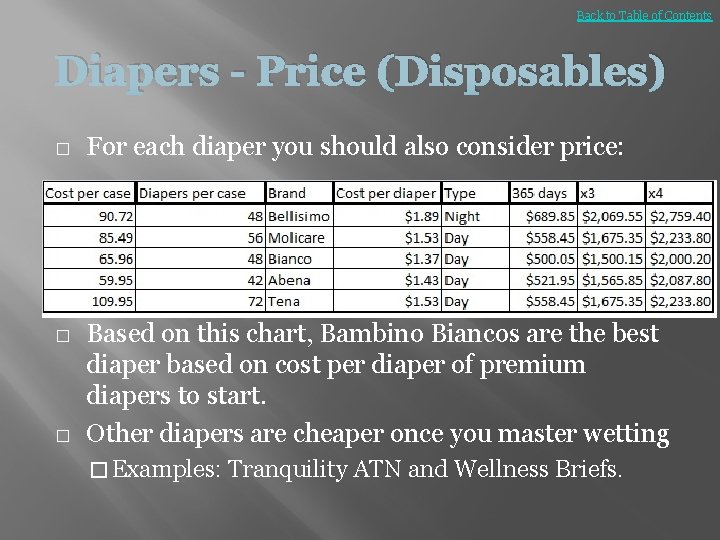Back to Table of Contents Diapers - Price (Disposables) � � � For each