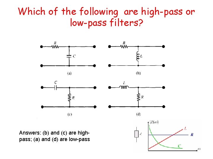 Which of the following are high-pass or low-pass filters? Answers: (b) and (c) are